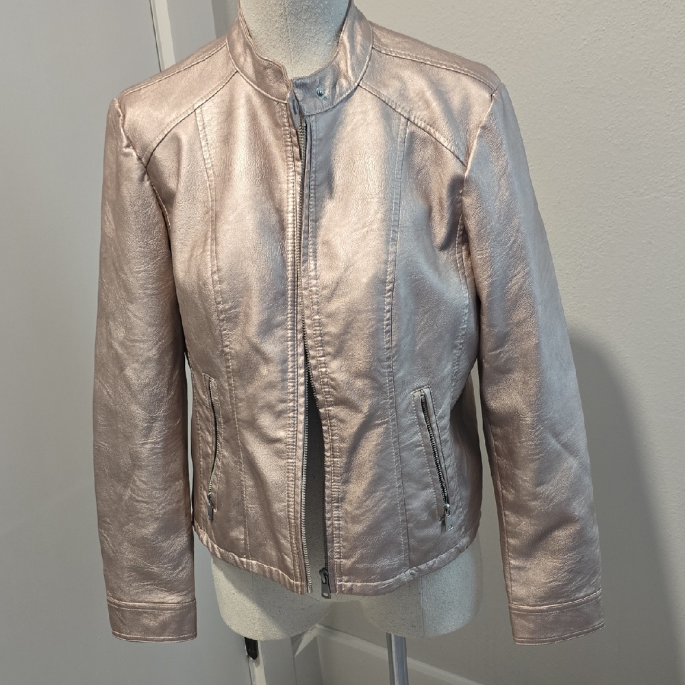Metallic Pink Women's Moto Jacket SZ Petite Large